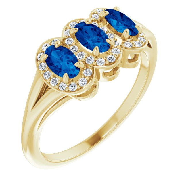 14K Yellow Natural Blue Sapphire & 1/6 CTW Natural Diamond Ring